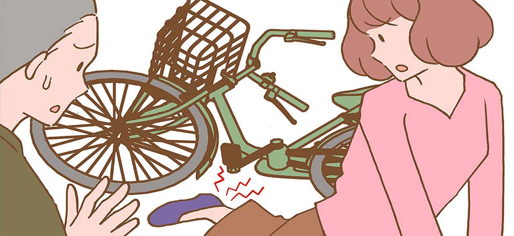 自転車事故にあった女性のイラスト