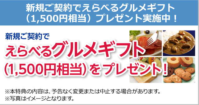 新規ご契約で「えらべるグルメギフト（1,500円相当）」をプレゼントキャンペーン実施中！